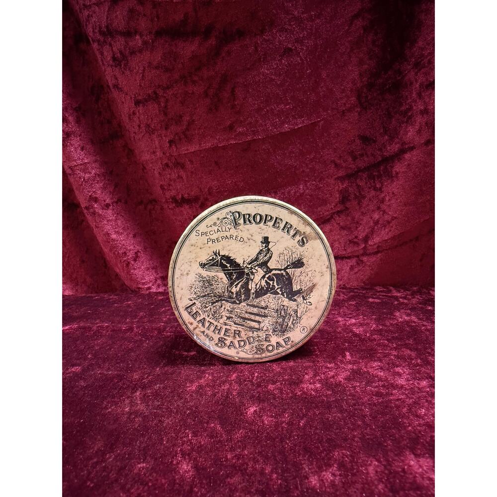 Vintage Medicine Cabinet Metal Advertisement Tin Propert’s Leather Saddle Soap
